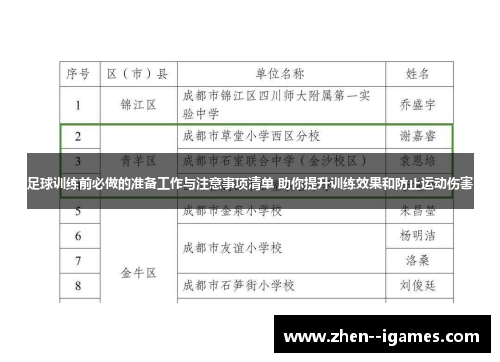 足球训练前必做的准备工作与注意事项清单 助你提升训练效果和防止运动伤害 足球训练前必做的准备工作与注意事项清单 助你提升训练效果和防止运动伤害