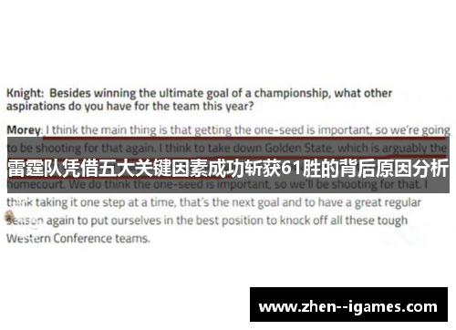 雷霆队凭借五大关键因素成功斩获61胜的背后原因分析